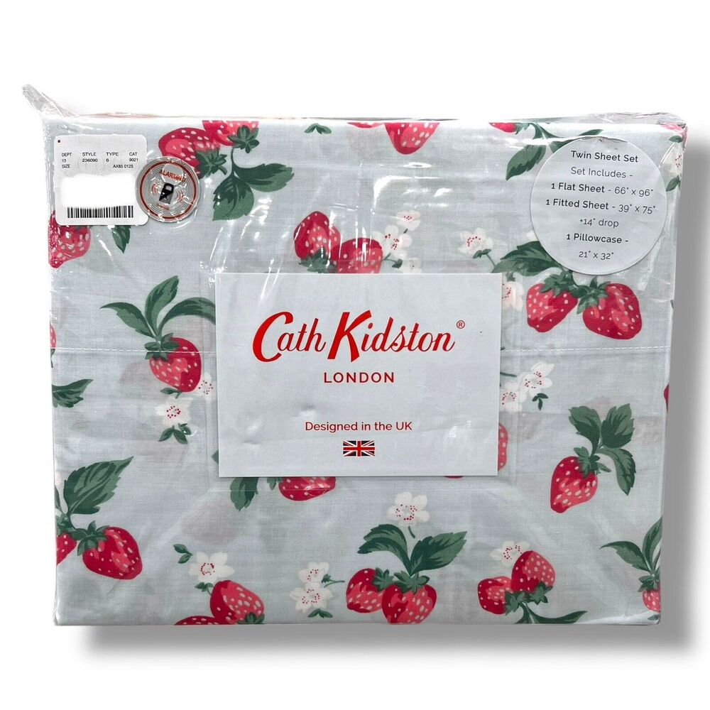 Cath Kidston New TWIN Summer Strawberry Duckegg Sheets Set 100% Cotton